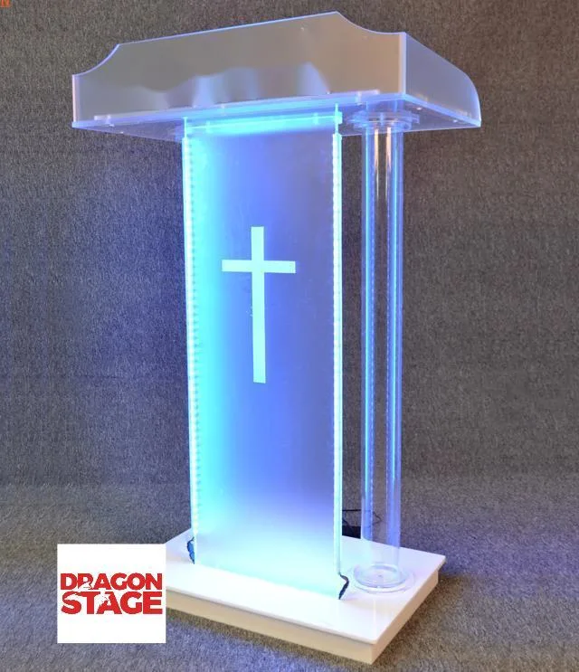 Dragonstage Acrylic Podium Plexiglass Pulpit Conference School Church Lectern with LED Light